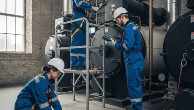 Boiler repair technician servicing Evansville, IN home heating system