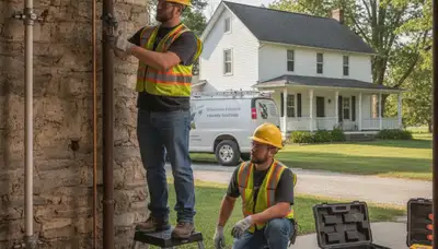 Evansville, IN plumbing repair team fixing a residential pipe leak