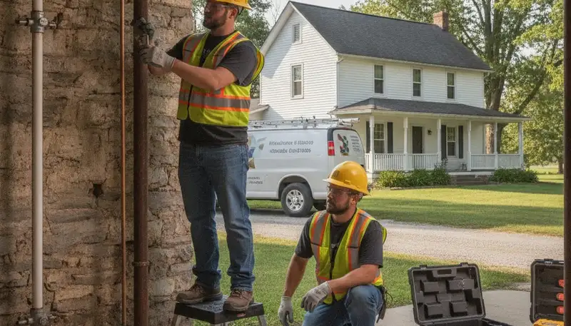 Evansville, IN plumbing repair team fixing a residential pipe leak
