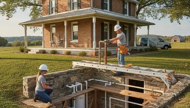 Evansville, IN plumbing repair technician servicing a residential pipe leak