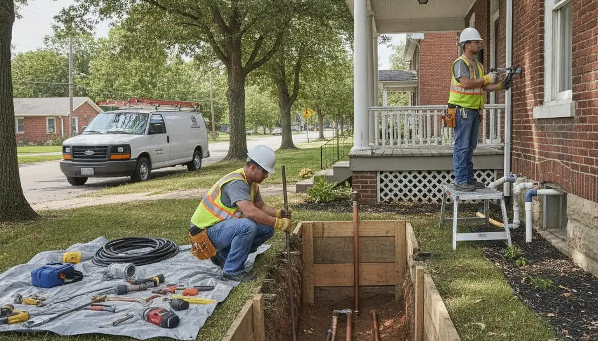 Plumber repairing a pipe in Evansville, IN for residential plumbing service