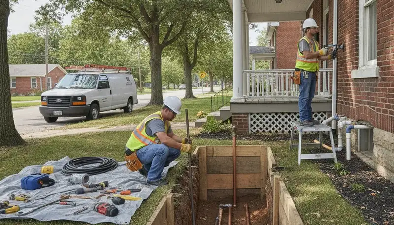 Plumber repairing a pipe in Evansville, IN for residential plumbing service