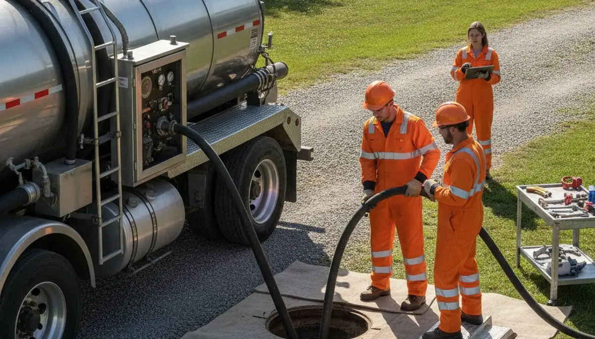 Septic pumping service truck for Evansville, IN homes during wet spring weather