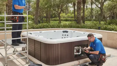 Spa repair technician in Evansville, IN servicing a home spa for On Call Plumbers