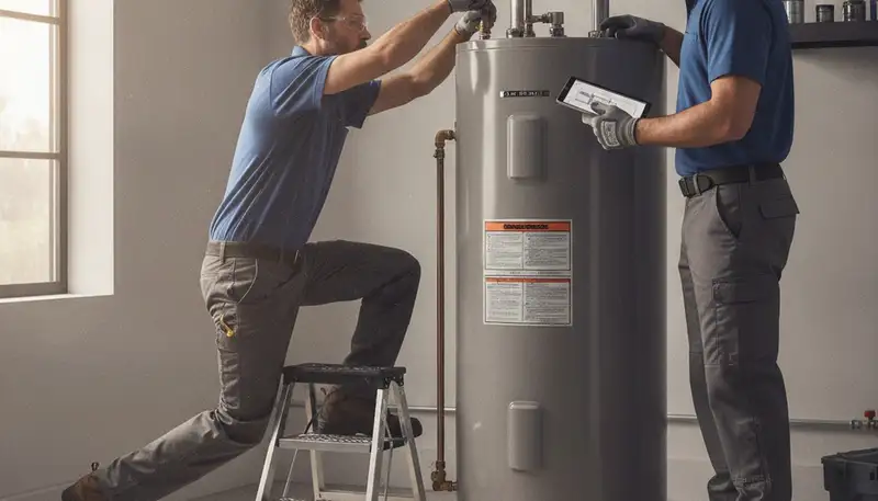 Water heater repair technician servicing an Evansville, IN home water heater